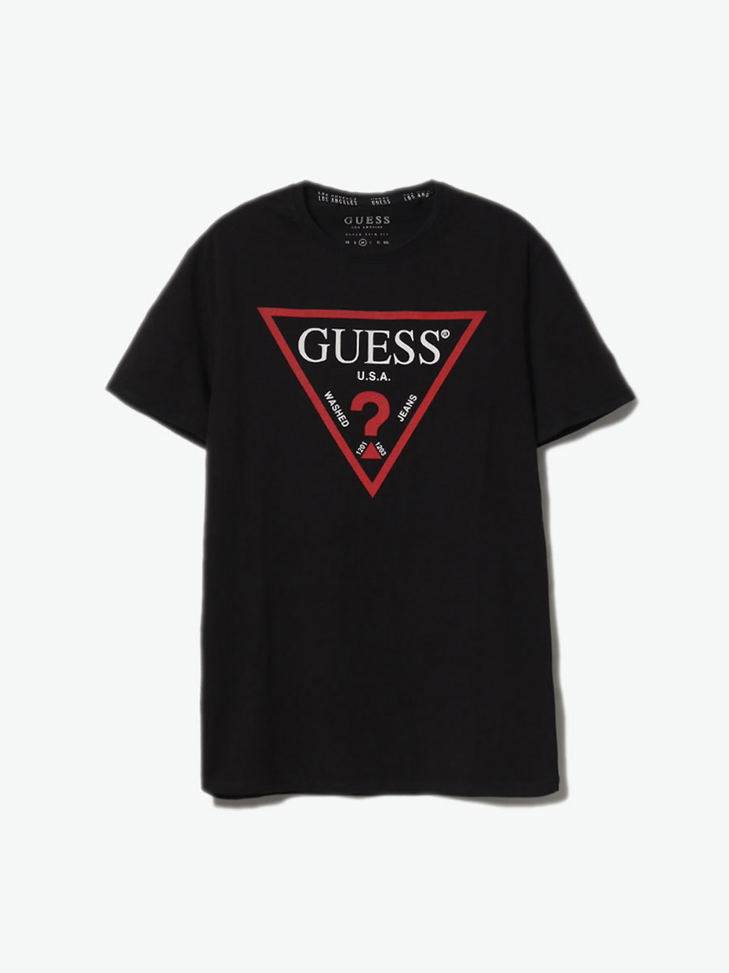 guess 男士宽松圆领倒三角logo短袖t恤