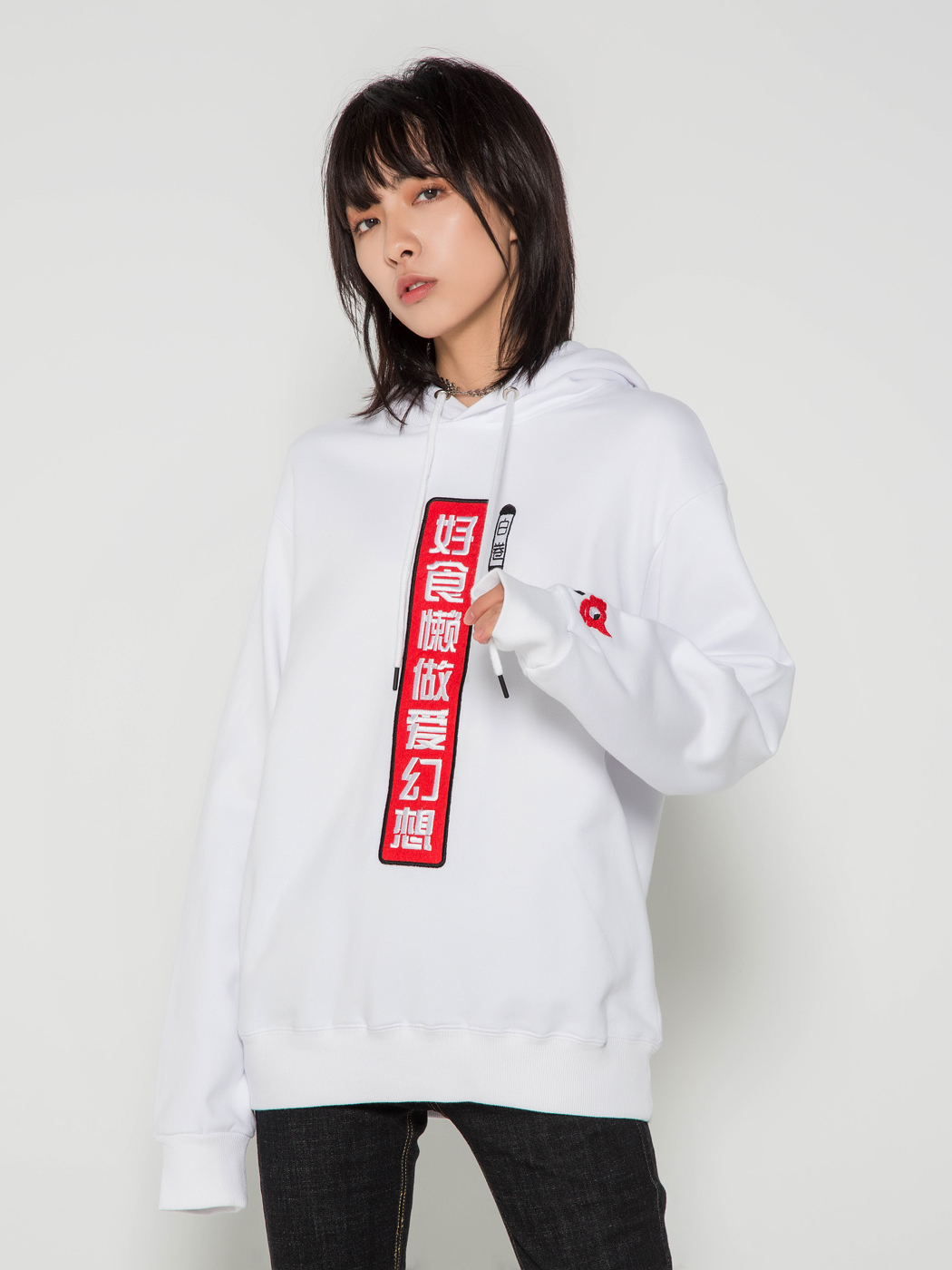 BAIJUAN|白卷BAIJUAN|女|卫衣|白卷BAIJUAN 刺绣红标连帽卫衣 白色