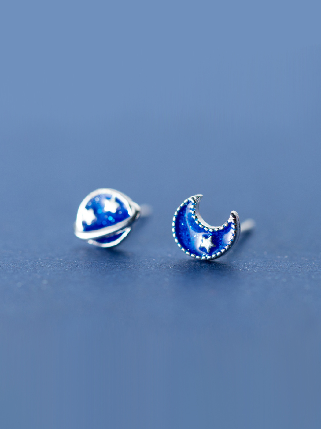 AliyaStore|女|耳钉/耳环|AliyaStore 蓝色星月纯银耳钉